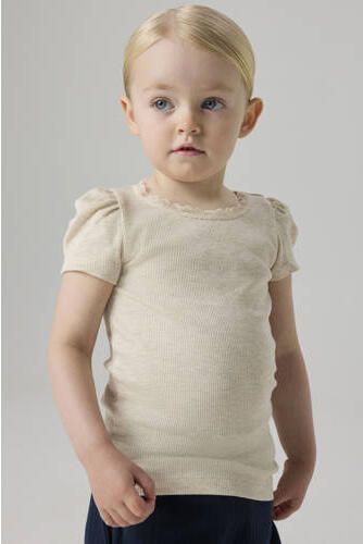 Name it MINI ribgebreid T-shirt NMFKAB met kant ecru Meisjes Stretchkatoen Ronde hals 122 128 - Foto 4