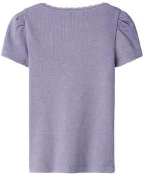 Name it MINI ribgebreid T-shirt NMFKAB lila Paars Meisjes Stretchkatoen Ronde hals 122 128