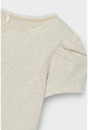 Name it MINI ribgebreid T-shirt NMFKAB met kant ecru Meisjes Stretchkatoen Ronde hals 122 128
