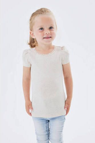Name it MINI ribgebreid T-shirt NMFKAB met kant ecru Meisjes Stretchkatoen Ronde hals 122 128 - Foto 3