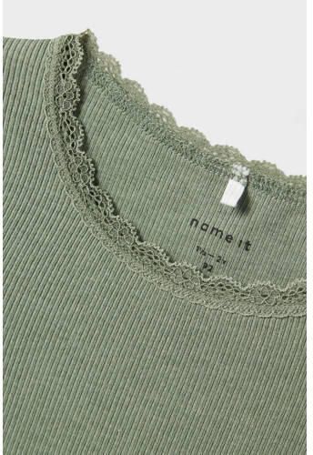 Name it MINI ribgebreide longsleeve NMFKAB Groen Meisjes Stretchkatoen Ronde hals 122 128