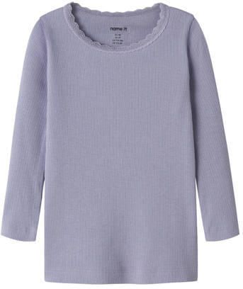 NAME IT MINI ribgebreide longsleeve paars Meisjes Stretchkatoen Ronde hals