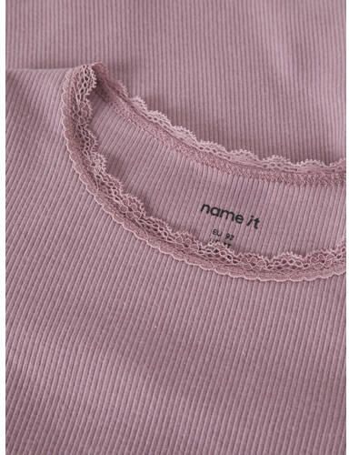 NAME IT MINI ribgebreide longsleeve roze Meisjes Stretchkatoen Ronde hals - Foto 2