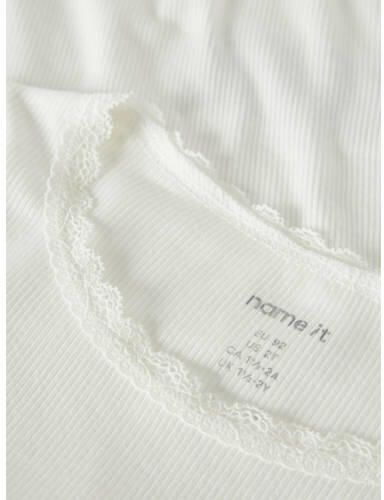 NAME IT MINI ribgebreide longsleeve wit Meisjes Stretchkatoen Ronde hals - Foto 2