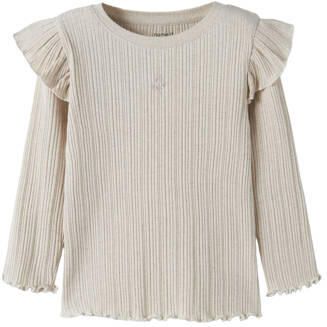 NAME IT MINI slim fit longsleeve met ruches ecru Meisjes Katoen Ronde hals