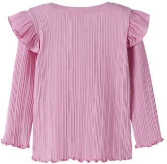 NAME IT MINI slim fit longsleeve met ruches roze Meisjes Katoen Ronde hals