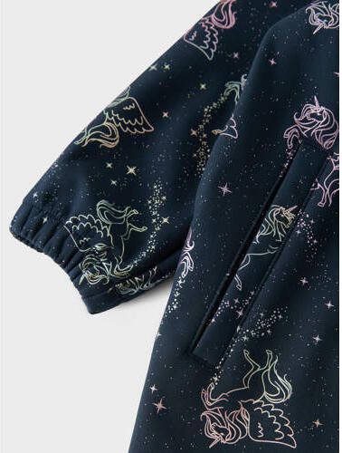 Name it MINI softshell buitenspeelpak met all over print donkerblauw roze metallic Jas Polyester Capuchon 104 - Foto 2