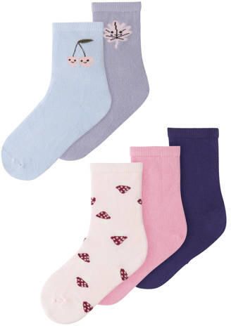 NAME IT MINI sokken met print roze meerkleurig (set van 5) Meisjes Stretchkatoen