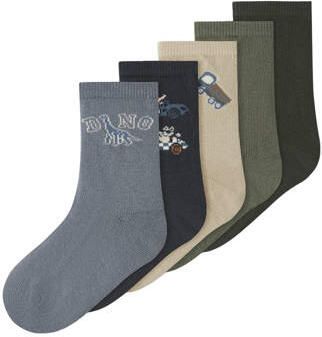 NAME IT MINI sokken met print (set van 5) Blauw Jongens Stretchkatoen All over print