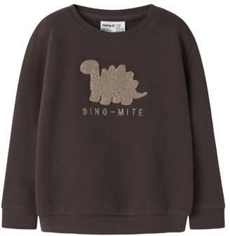 NAME IT MINI sweater bruin Jongens Katoen Ronde hals Printopdruk
