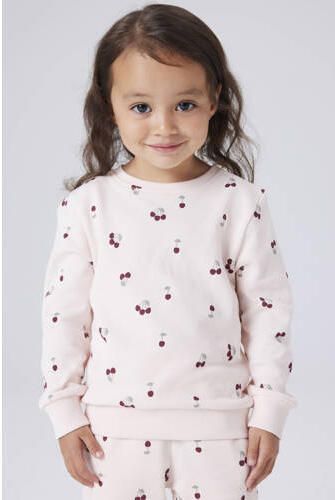 NAME IT MINI sweater met kersenprint lichtroze All over print