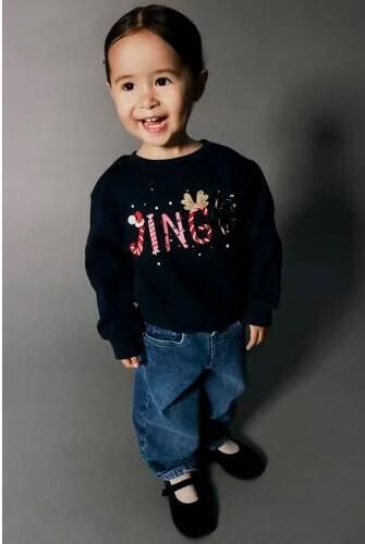 NAME IT MINI sweater met print donkerblauw Printopdruk