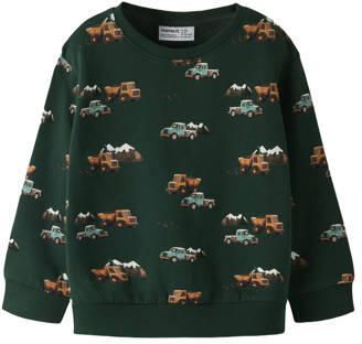 NAME IT MINI sweater met print donkergroen All over print
