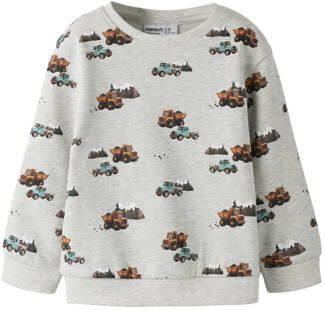 NAME IT MINI sweater met print lichtgrijs All over print