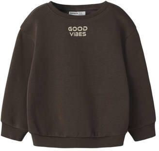 NAME IT MINI sweater met tekst bruin Trui Tekst