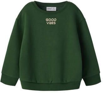 NAME IT MINI sweater met tekst groen Trui Tekst