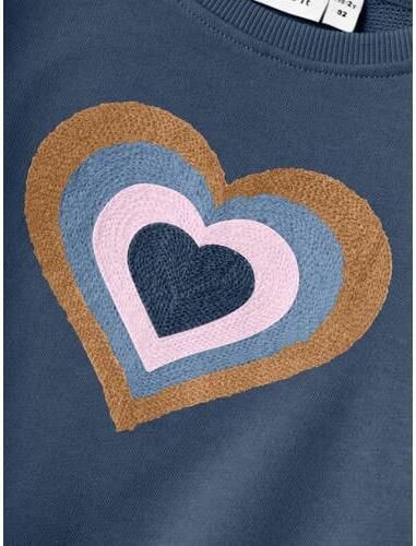 Name it MINI sweater NMFKATLA met printopdruk en borduursels donkerblauw 122 128