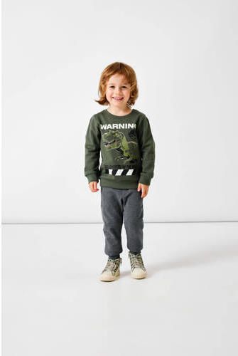 Name it MINI sweater NMMNAT met printopdruk donkergroen Printopdruk 122 128 - Foto 2