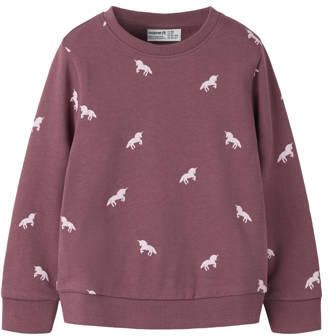 NAME IT MINI sweater paars All over print