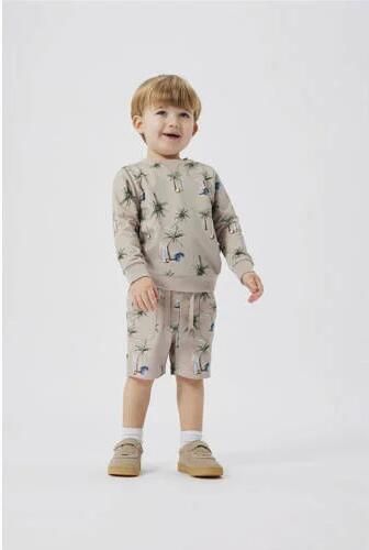 Name it MINI sweatshort NMMHERMOD met all over print beige blauw wit Korte broek 104