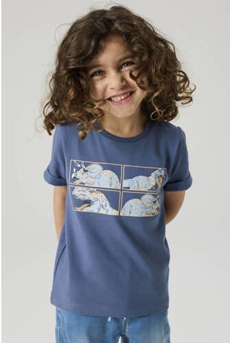 NAME IT MINI T-shirt blauw Jongens Stretchkatoen Ronde hals Printopdruk