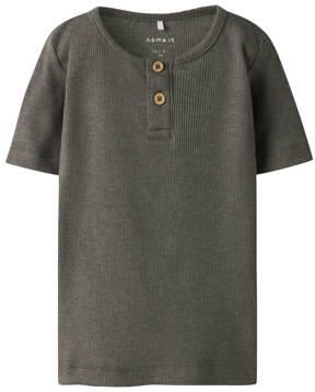 Name It Shirt met korte mouwen NMMKAB TOP NOOS in elastisch fijne rib en met korte knoopsluiting bij de halslijn