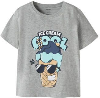 NAME IT MINI T-shirt grijs melange Jongens Katoen Ronde hals Printopdruk