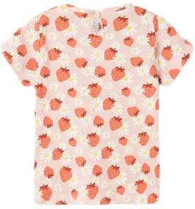 Name it MINI T-shirt NMFDIA met all over print en ruches zachtroze Meisjes Stretchkatoen Ronde hals 110