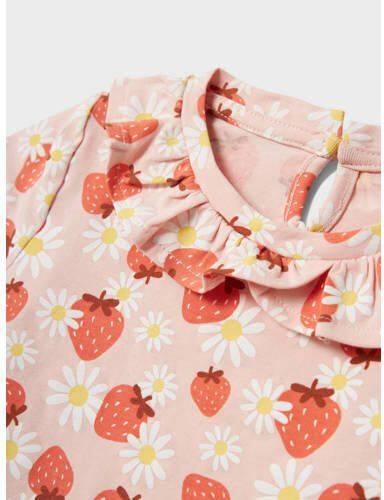 Name it MINI T-shirt NMFDIA met all over print en ruches zachtroze Meisjes Stretchkatoen Ronde hals 110 - Foto 2