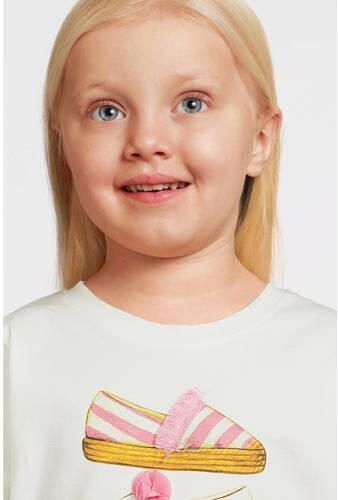 Name it MINI T-shirt NMFFANG met printopdruk en 3D applicatie wit Meisjes Stretchkatoen Ronde hals 104