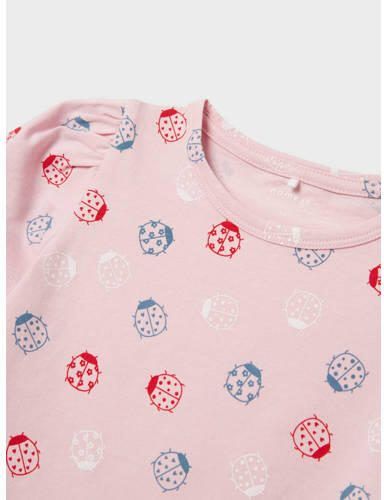 Name it MINI T-shirt NMFFAYE met all over print lichtroze Meisjes Katoen Ronde hals 122 128 - Foto 2