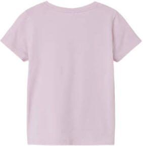 Name it MINI T-shirt NMFFRANSISCA met printopdruk en 3D applicatie lichtroze Meisjes Stretchkatoen Ronde hals 104