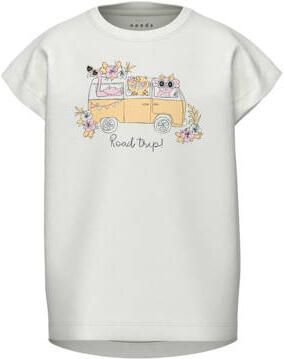 Name it MINI T-shirt NMFVIOLET set van 2 zachtblauw wit Meisjes Katoen Ronde hals 122 128 - Foto 2