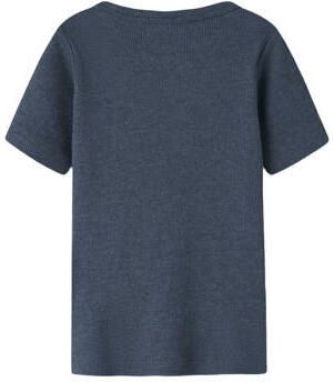 NAME IT MINI T-shirt rib gebreid indigo blauw Jongens Stretchkatoen Ronde hals