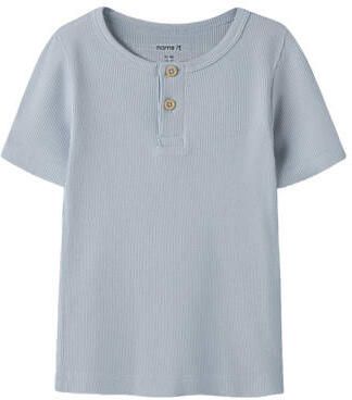 NAME IT MINI T-shirt rib gebreid lichtblauw Jongens Stretchkatoen Ronde hals