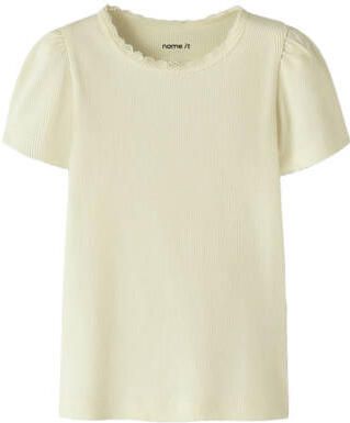 NAME IT MINI T-shirt rib gebreid lichtgeel Meisjes Stretchkatoen Ronde hals