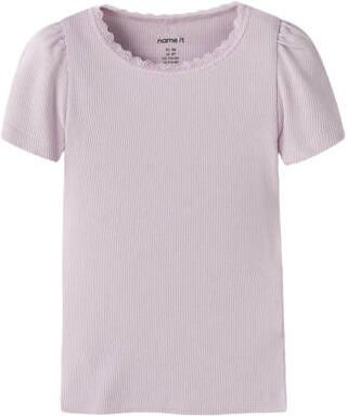 NAME IT MINI T-shirt rib gebreid Lila Paars Meisjes Stretchkatoen Ronde hals