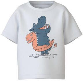 Name it MINI T-shirt set van 2 blauw wit Jongens Katoen Ronde hals Printopdruk 122 128