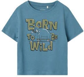 Name it MINI T-shirt set van 2 blauw wit Jongens Katoen Ronde hals Printopdruk 122 128 - Foto 3