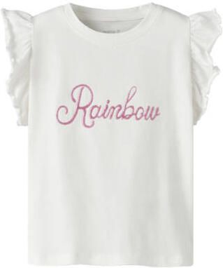 NAME IT MINI T-shirt wit Meisjes Stretchkatoen Ronde hals Tekst