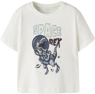 NAME IT MINI T-shirt wit blauw Jongens Katoen Ronde hals Printopdruk