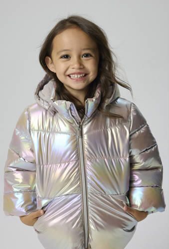 NAME IT MINI winterjas beige roze groen Meisjes Polyester Capuchon Meerkleurig
