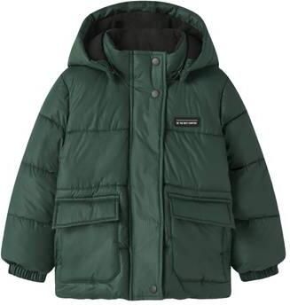 NAME IT MINI winterjas donkergroen Jongens Polyester Capuchon Effen