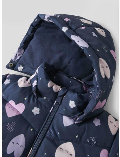 NAME IT MINI winterjas met hartjes blauw Meisjes Polyester Capuchon All over print - Foto 3