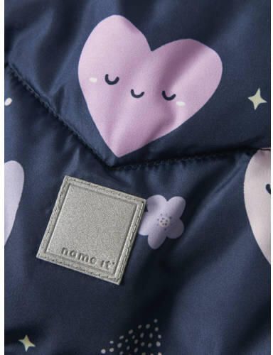NAME IT MINI winterjas met hartjes blauw Meisjes Polyester Capuchon All over print - Foto 2