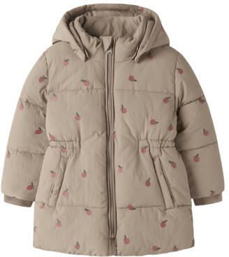 NAME IT MINI winterjas met print beige Meisjes Polyester Capuchon All over print