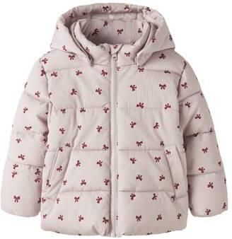 NAME IT MINI winterjas met print roze rood Meisjes Polyester Capuchon