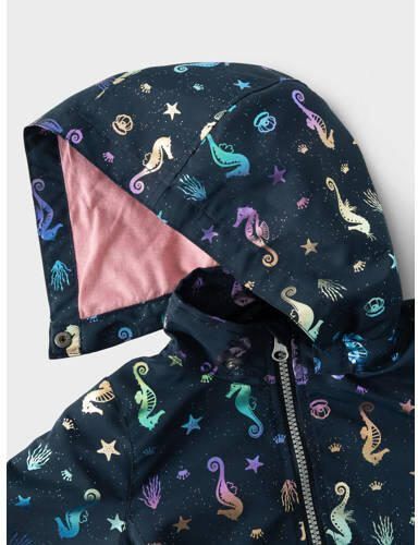 Name it MINI zomerjas NMFMAXI met all over print donkerblauw multicolor Meisjes Gerecycled polyester Capuchon 86 - Foto 2