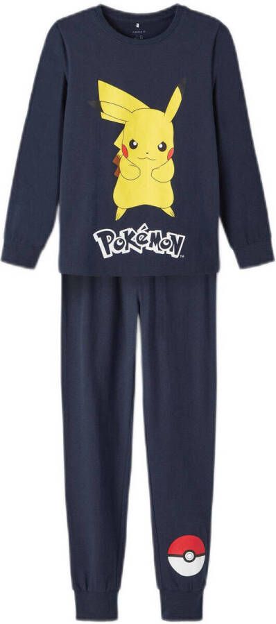 Name it KIDS Pokemon pyjama NKMNASH met printopdruk donkerblauw Stretchkatoen Ronde hals 146 152