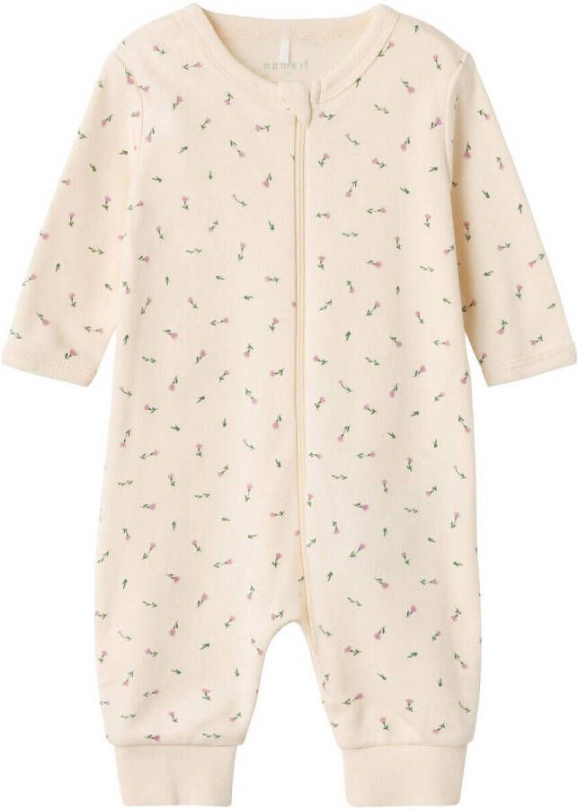 Name it BABY pyjama NBFNIGHTSUIT met all over print beige Onesie Meisjes Biologisch katoen Ronde hals 104